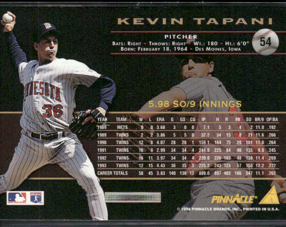 Kevin Tapani 1994 Pinnacle #54 Minnesota Twins