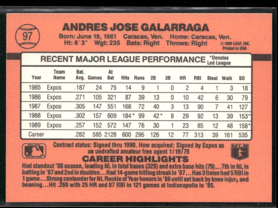 Andres Galarraga 1990 Donruss #97 Montreal Expos