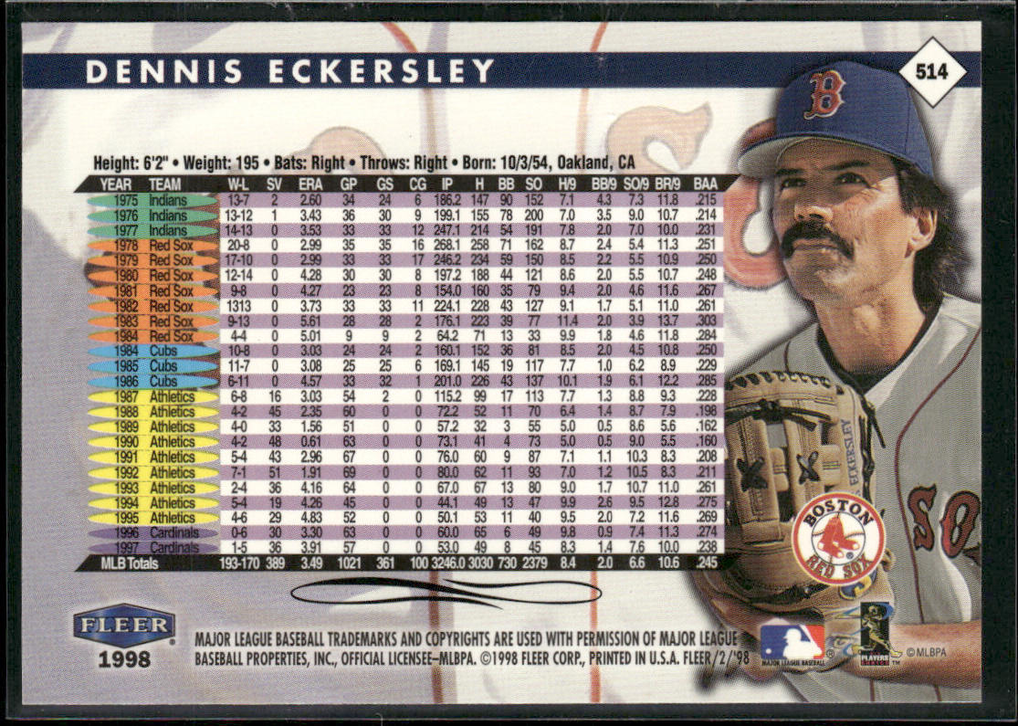 Dennis Eckersley 1998 Fleer Tradition #514 Boston Red Sox