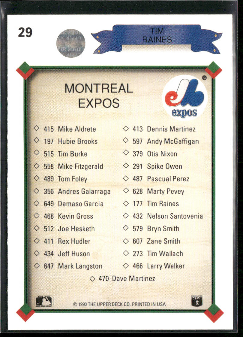 Tim Raines 1990 Upper Deck #29 Montreal Expos