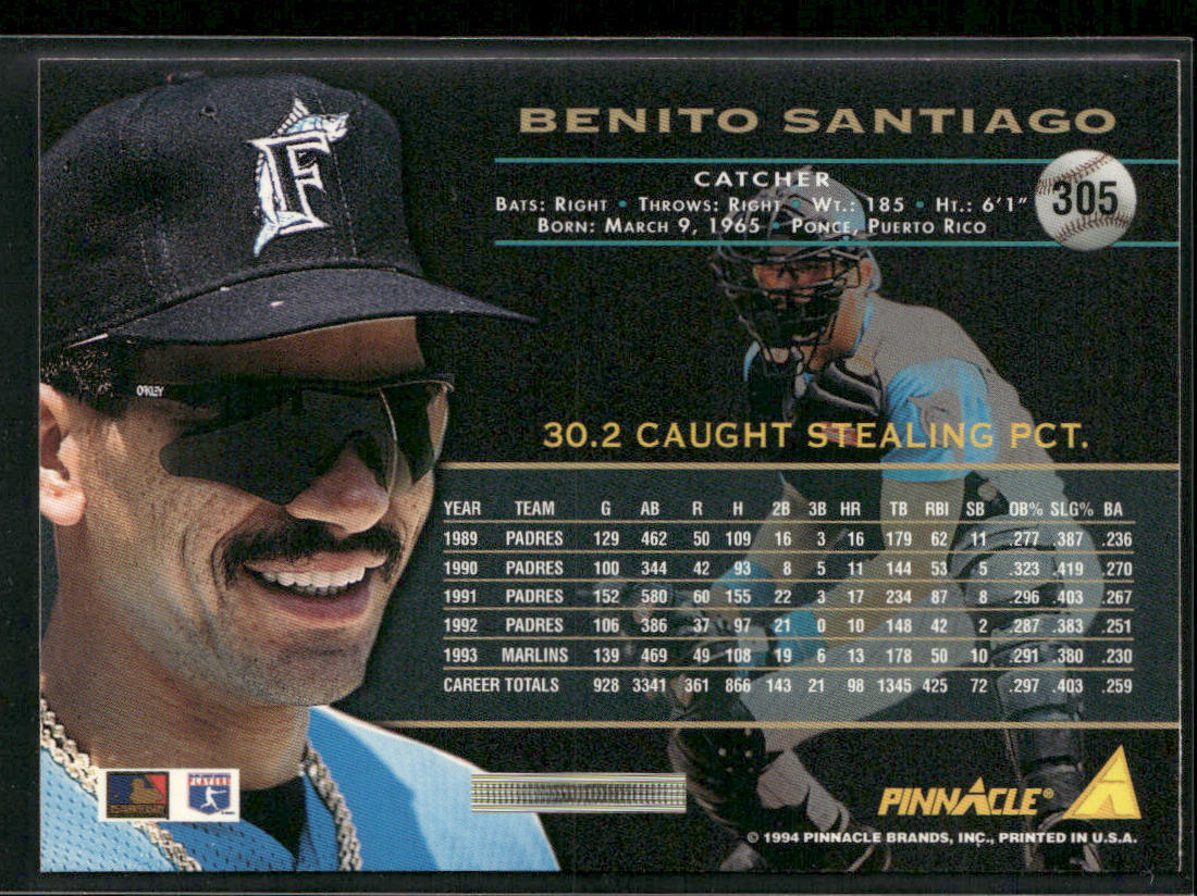Benito Santiago 1994 Pinnacle #305 Florida Marlins