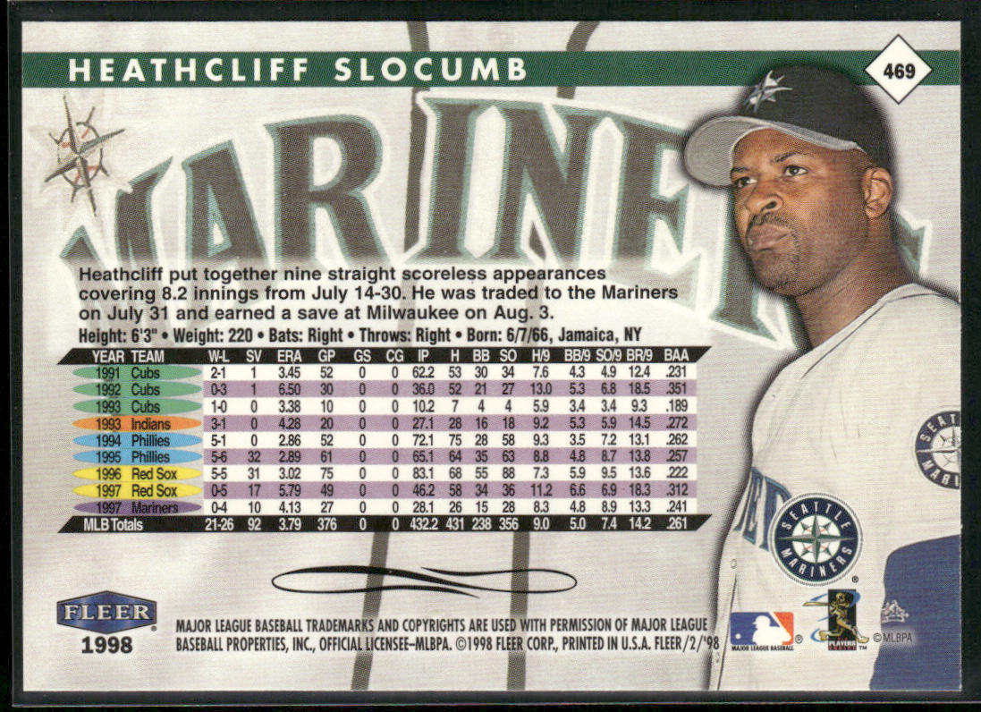 Heathcliff Slocumb 1998 Fleer Tradition #469 Seattle Mariners