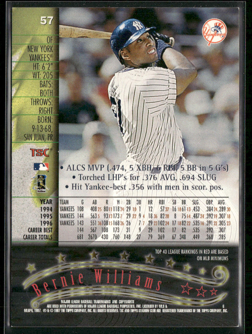 Bernie Williams 1997 Stadium Club #57 New York Yankees