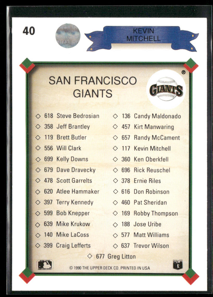 Kevin Mitchell 1990 Upper Deck #40 San Francisco Giants