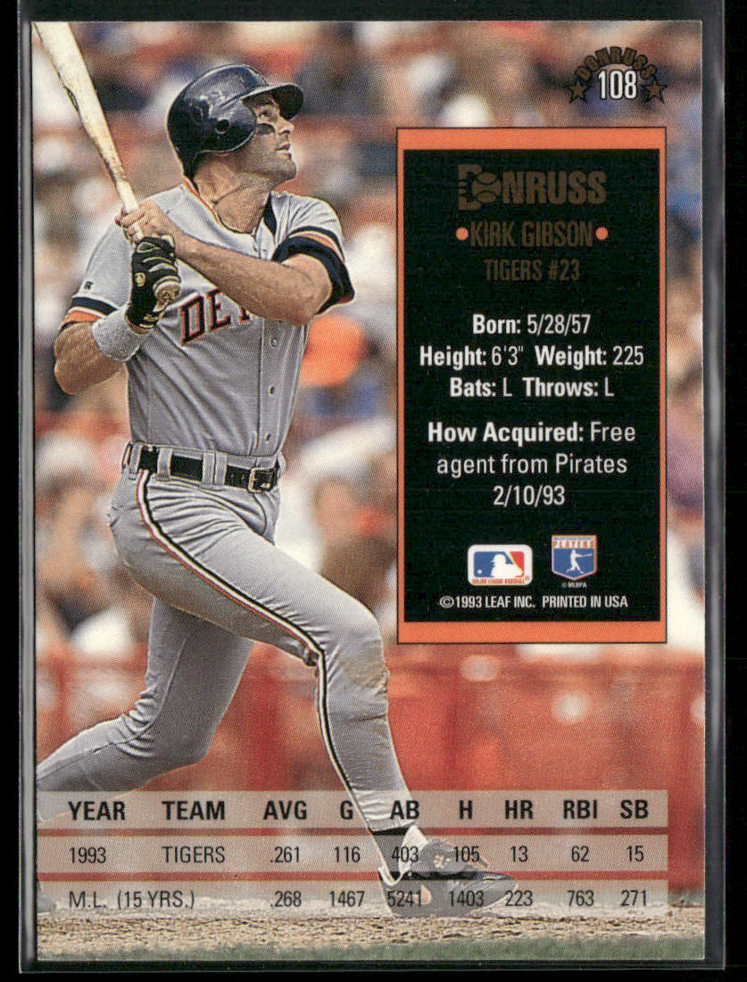Kirk Gibson 1994 Donruss #108 Detroit Tigers
