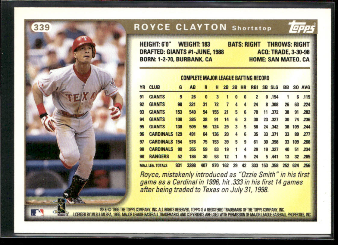 Royce Clayton 1999 Topps #339 Texas Rangers