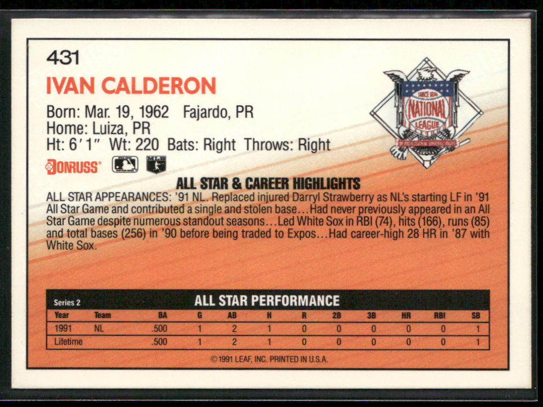Ivan Calderon 1992 Donruss #431 Montreal Expos