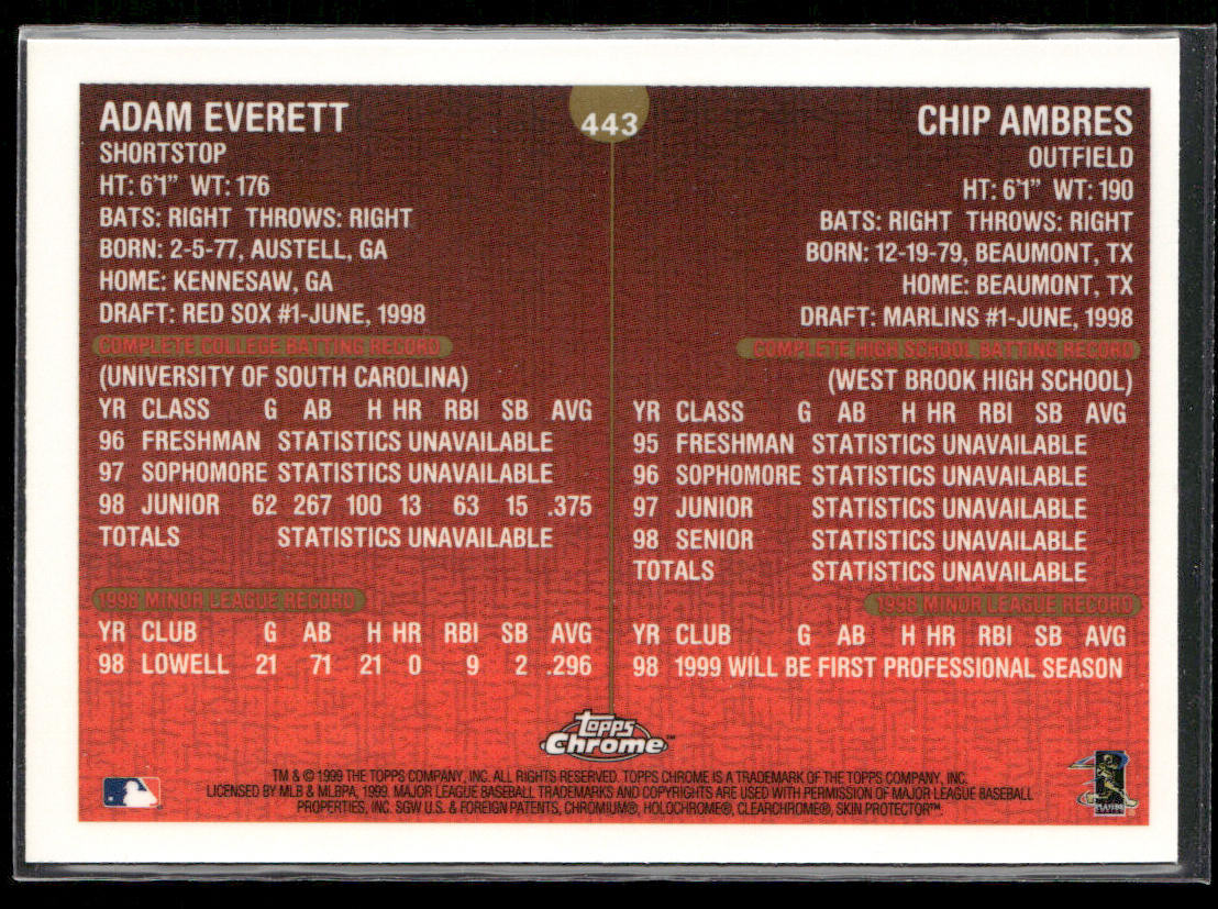 Adam Everett / Chip Ambres 1999 Topps Chrome #443 RC