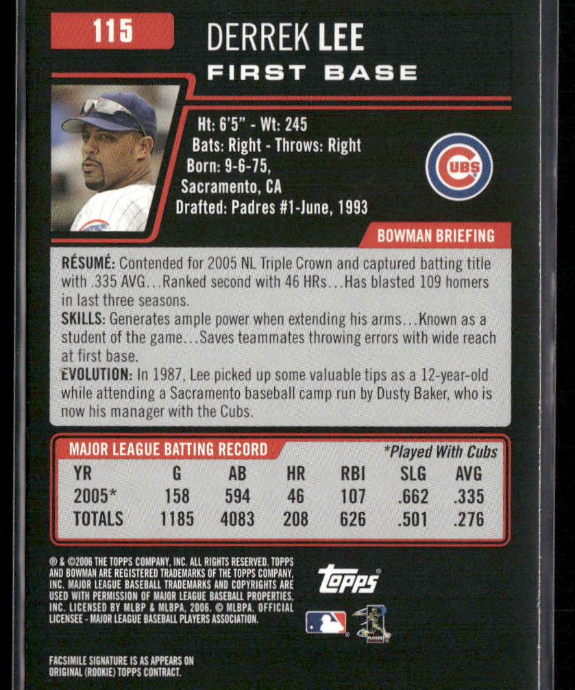 Derrek Lee 2006 Bowman #115 Chicago Cubs