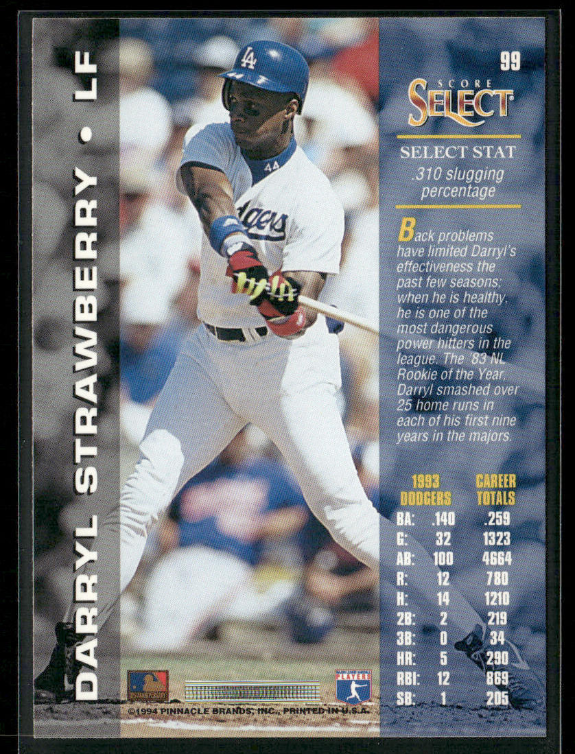 Darryl Strawberry 1994 Select #99 Los Angeles Dodgers