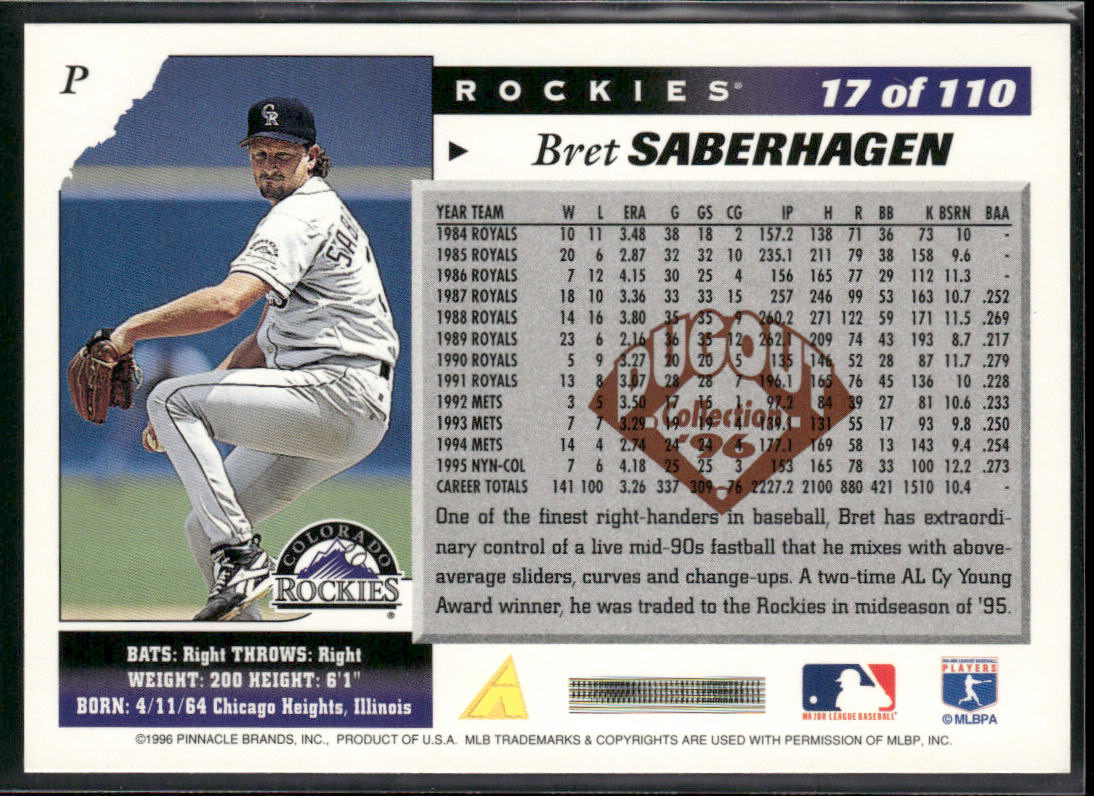 Bret Saberhagen 1996 Score Dugout Collection (Series Two) #17 Colorado Rockies