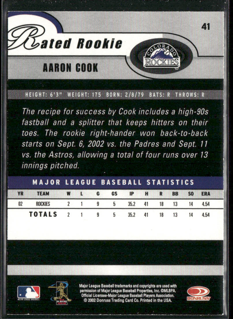 Aaron Cook 2003 Donruss #41 Colorado Rockies