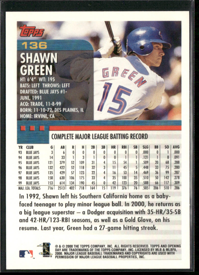 Shawn Green 2000 Topps Opening Day #136 Toronto Blue Jays