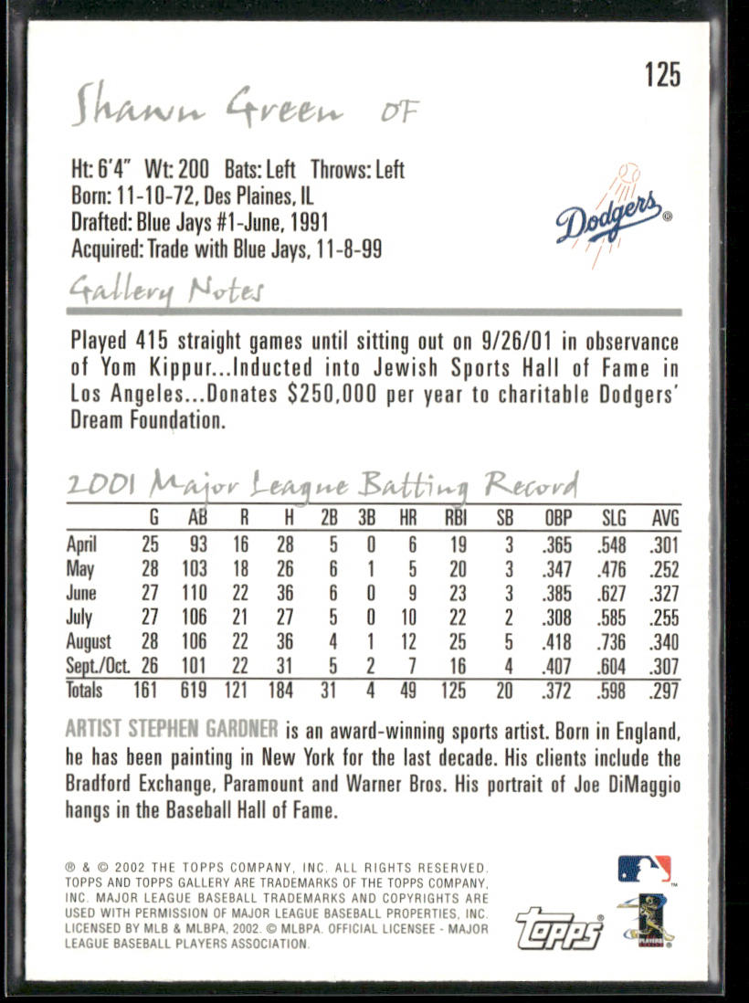Shawn Green 2002 Topps Gallery #125 Los Angeles Dodgers