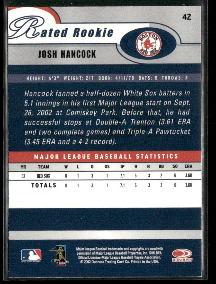 Josh Hancock 2003 Donruss #42 Boston Red Sox