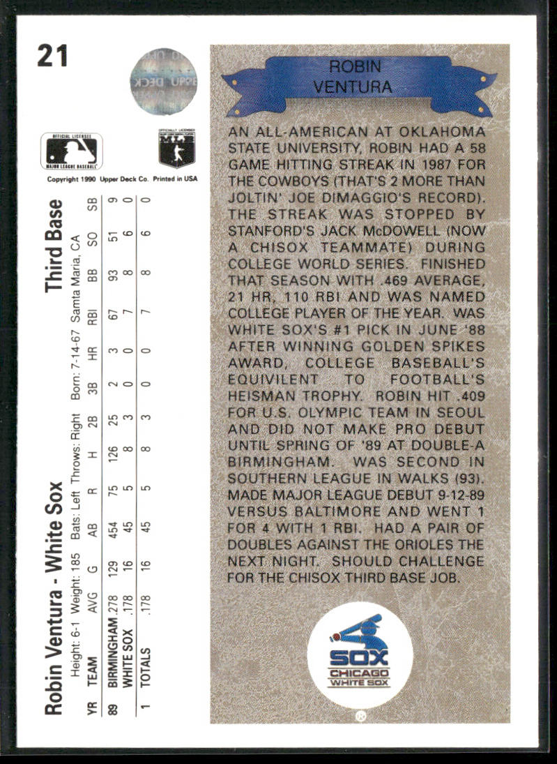 Robin Ventura 1990 Upper Deck #21 Chicago White Sox