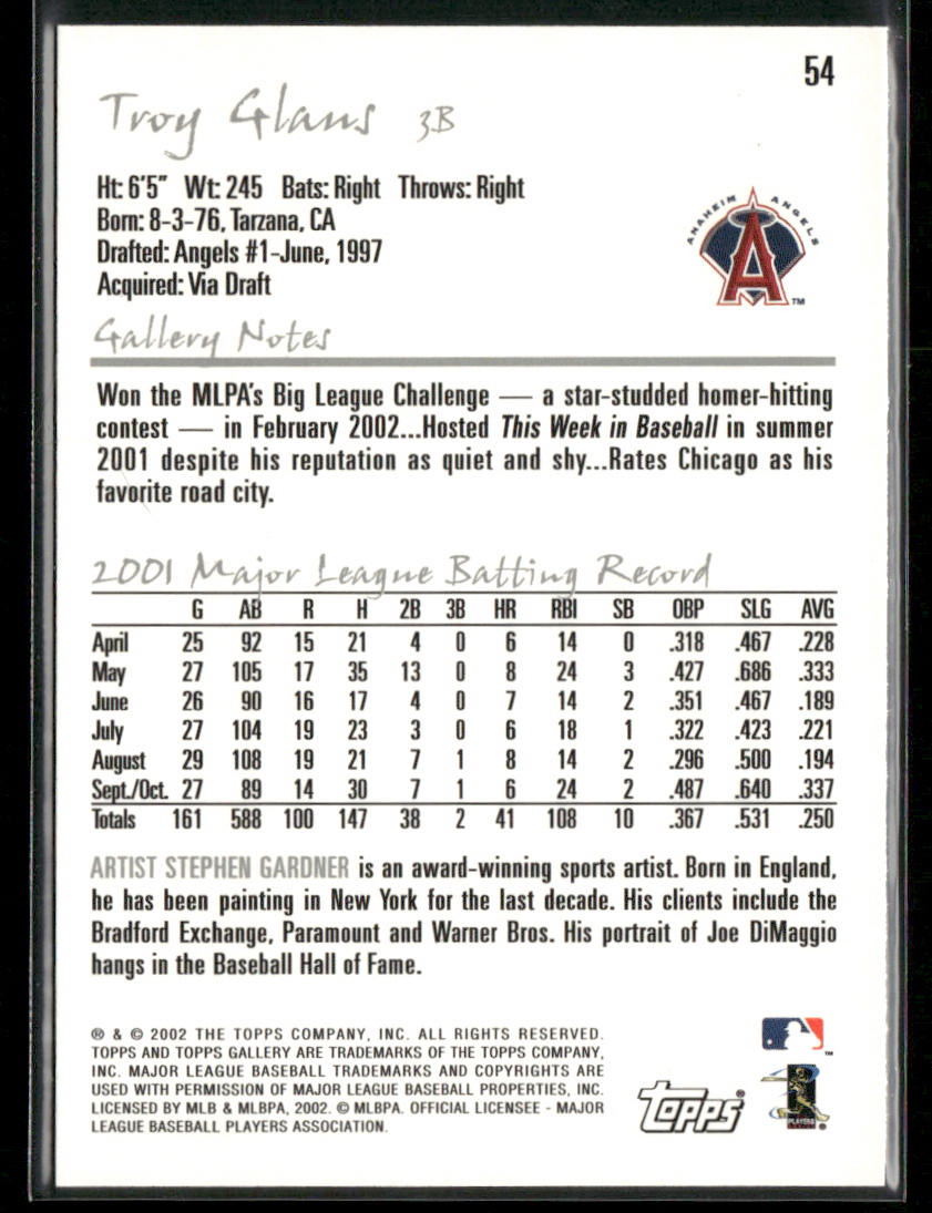 Troy Glaus 2002 Topps Gallery #54 Anaheim Angels