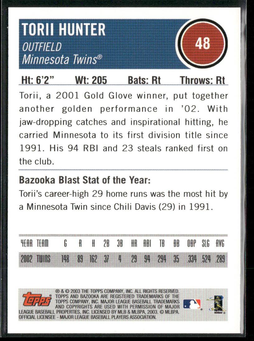 Torii Hunter 2003 Bazooka Minis #48 Minnesota Twins