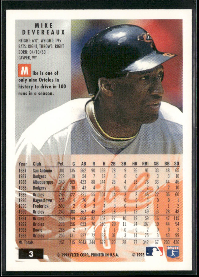 Mike Devereaux 1994 Fleer #3 Baltimore Orioles