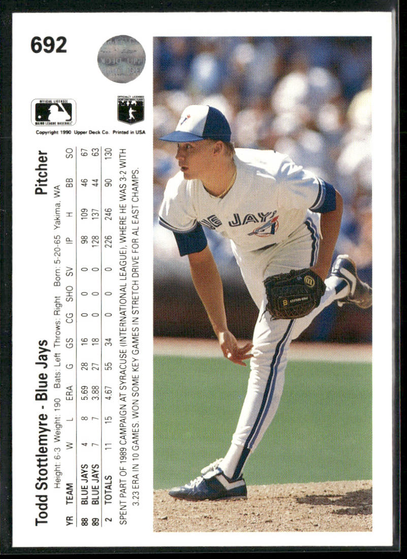 Todd Stottlemyre 1990 Upper Deck #692 Toronto Blue Jays