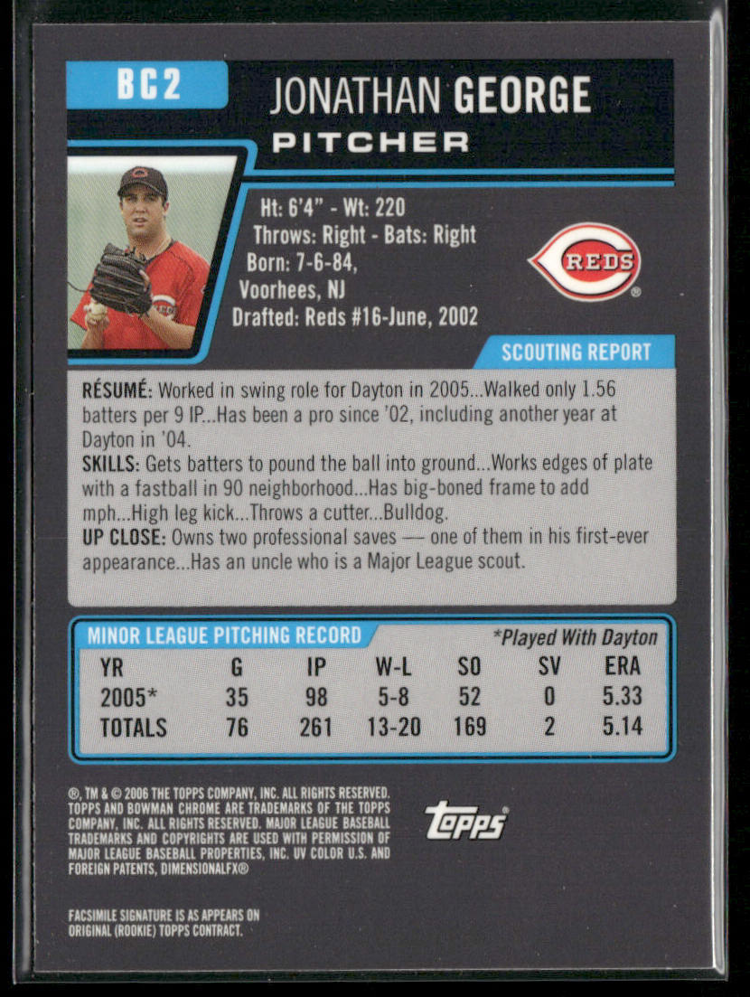 Jonathan George 2006 Bowman Chrome Prospects #BC2 Cincinnati Reds
