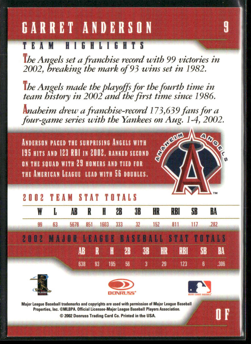 Garret Anderson 2003 Donruss Team Heroes #9 Anaheim Angels