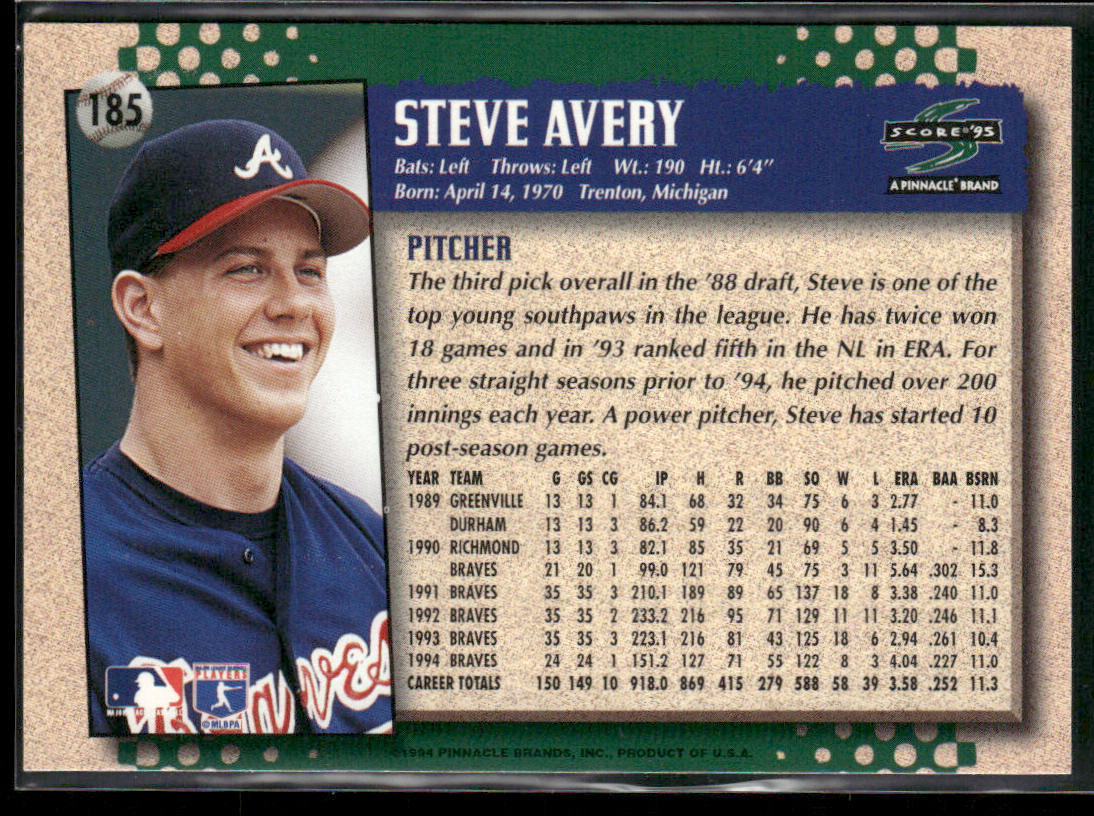 Steve Avery 1995 Score #185 Atlanta Braves