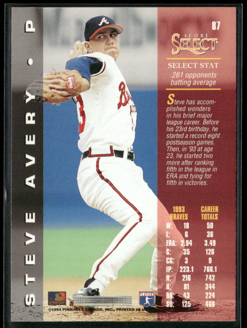 Steve Avery 1994 Select #87 Atlanta Braves