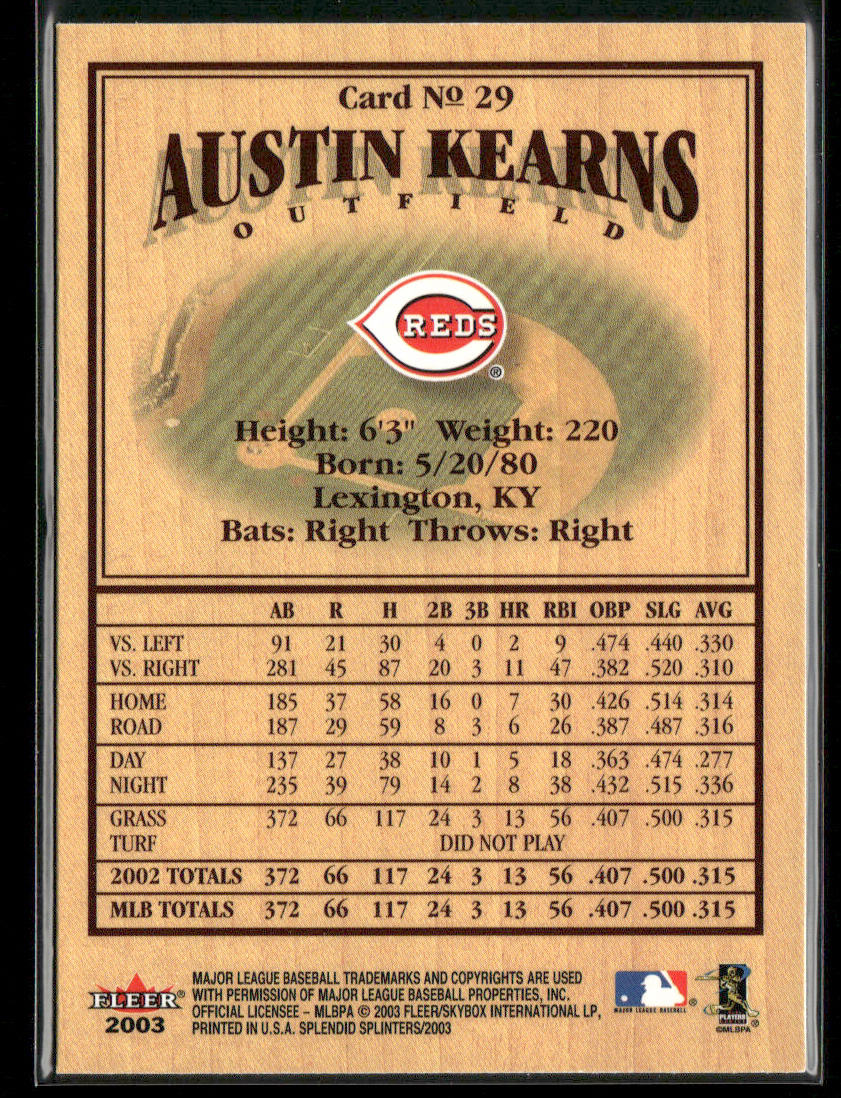 Austin Kearns 2003 Fleer Splendid Splinters #29 Cincinnati Reds