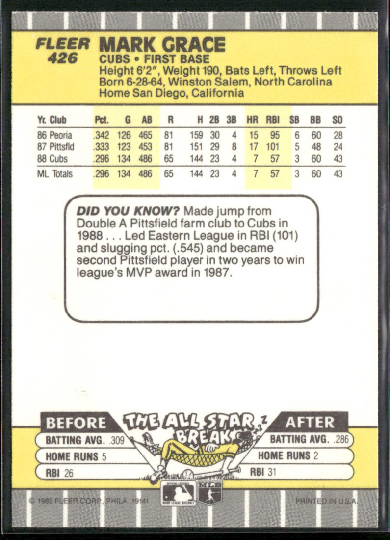 Mark Grace 1989 Fleer #426 Chicago Cubs