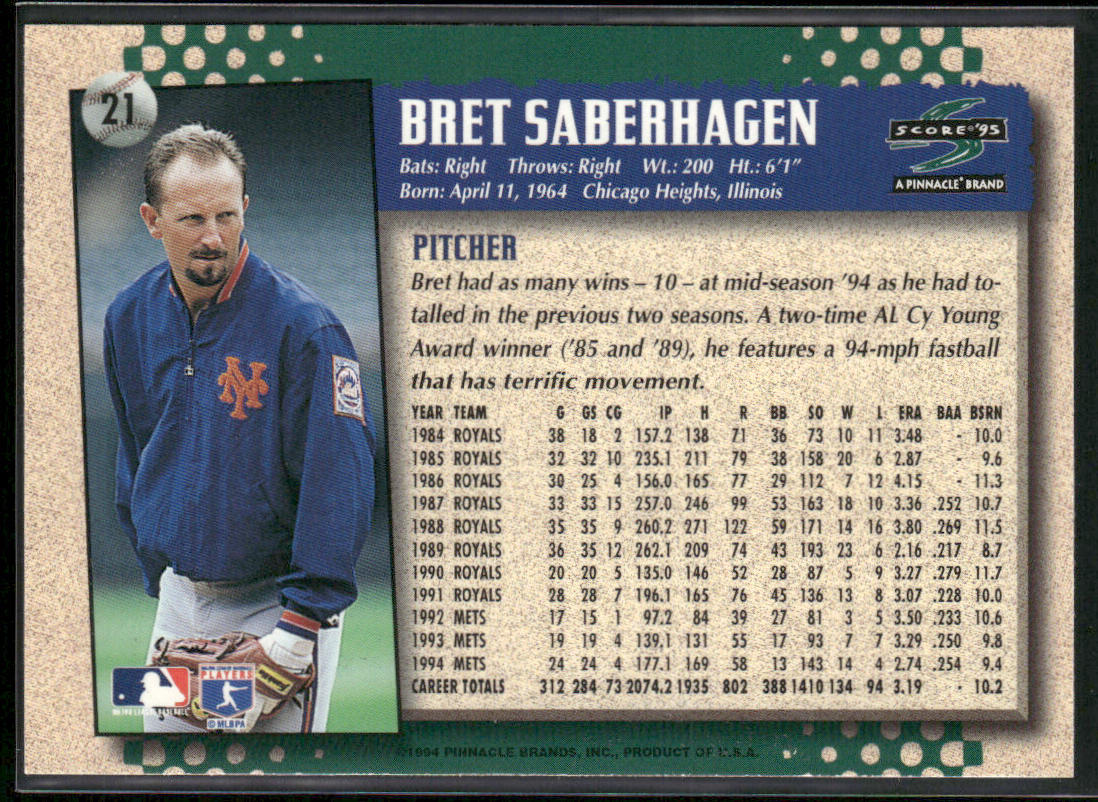 Bret Saberhagen 1995 Score #21 New York Mets