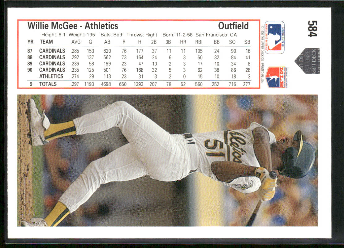 Willie McGee 1991 Upper Deck #584 Oakland Athletics
