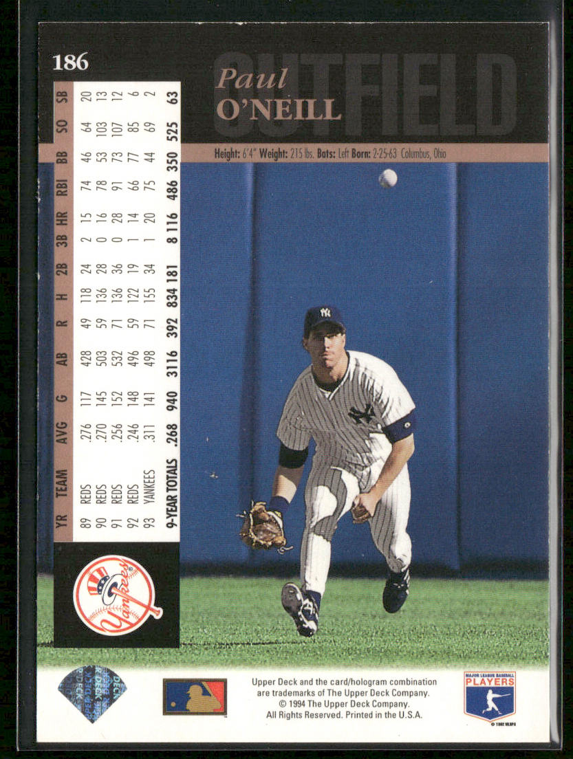 Paul O'Neill 1994 Upper Deck Electric Diamond #186 New York Yankees