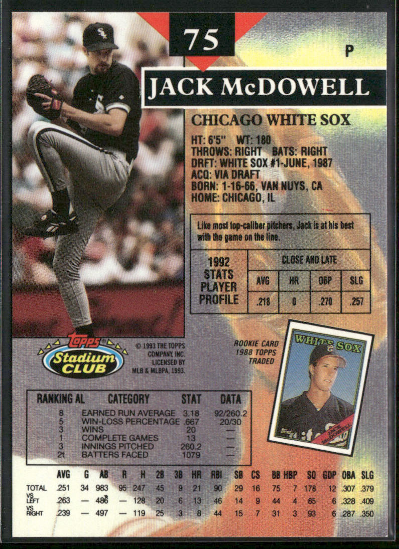 Jack McDowell 1993 Stadium Club #75 Chicago White Sox