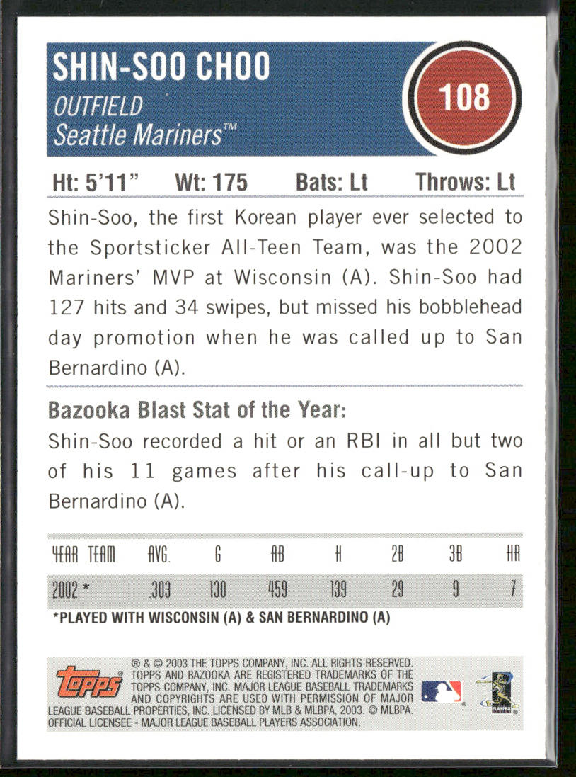 Shin-Soo Choo 2003 Bazooka #108 Seattle Mariners