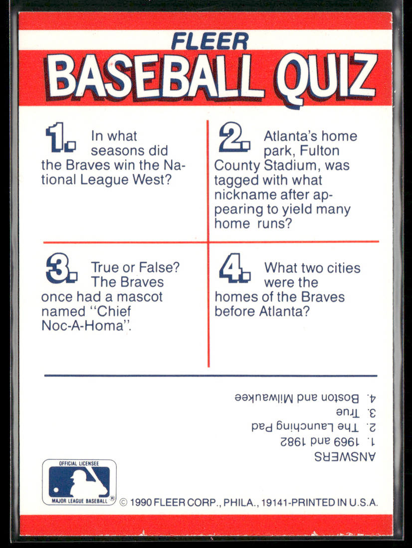 Atlanta Braves 1990 Fleer Action Series Team Stickers #NNO Atlanta Braves