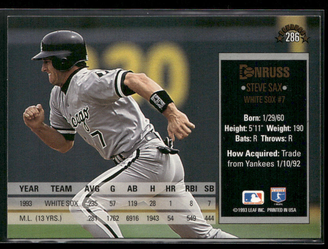 Steve Sax 1994 Donruss #286 Chicago White Sox