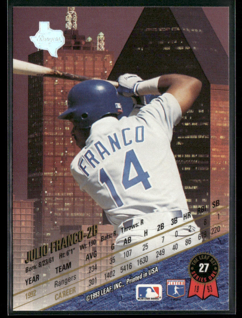 Julio Franco 1993 Leaf #27 Texas Rangers