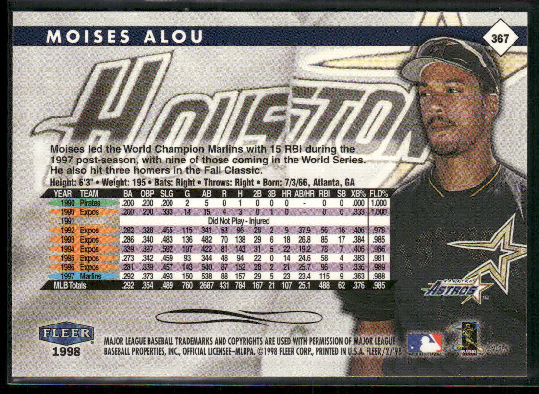 Moises Alou 1998 Fleer Tradition #367 Houston Astros