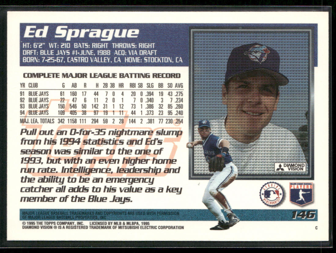 Ed Sprague 1995 Topps #146 Toronto Blue Jays
