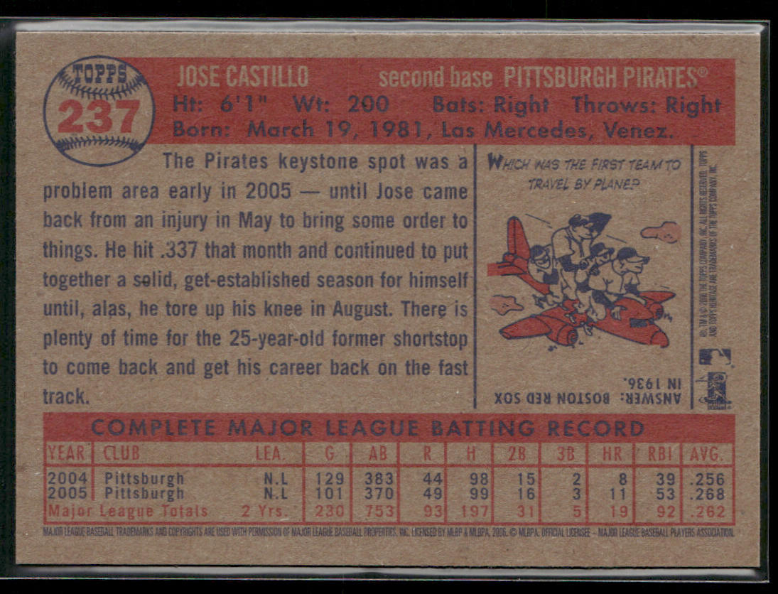 Jose Castillo 2006 Topps Heritage #237 Pittsburgh Pirates