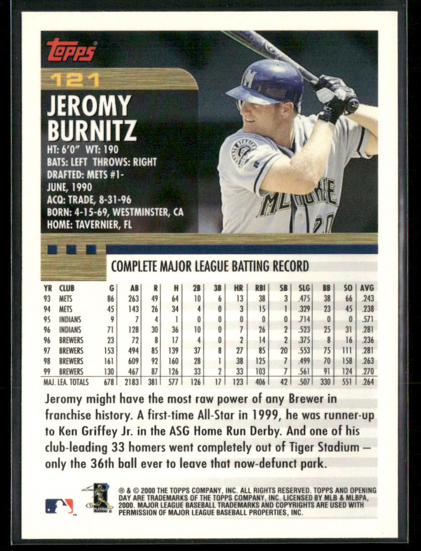 Jeromy Burnitz 2000 Topps Opening Day #121 Milwaukee Brewers