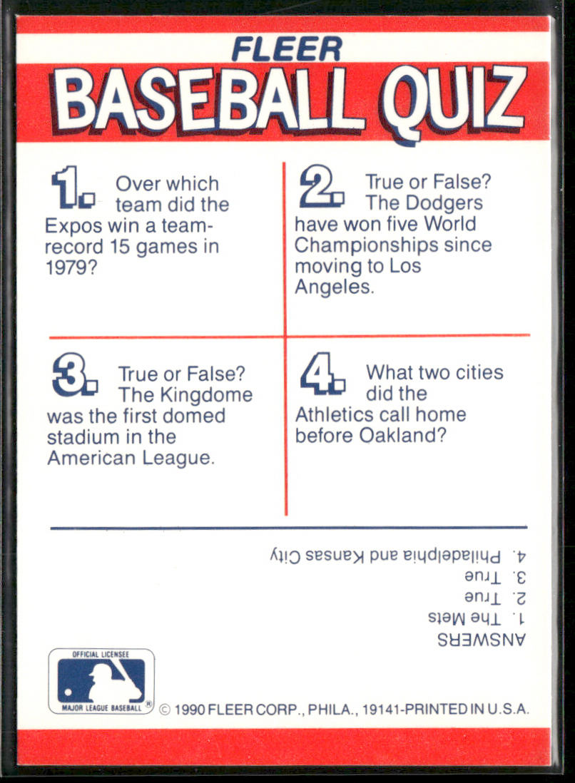 MLB: Dodgers/Expos/Athletics /Mariners 1990 Fleer Action Series Team Stickers #