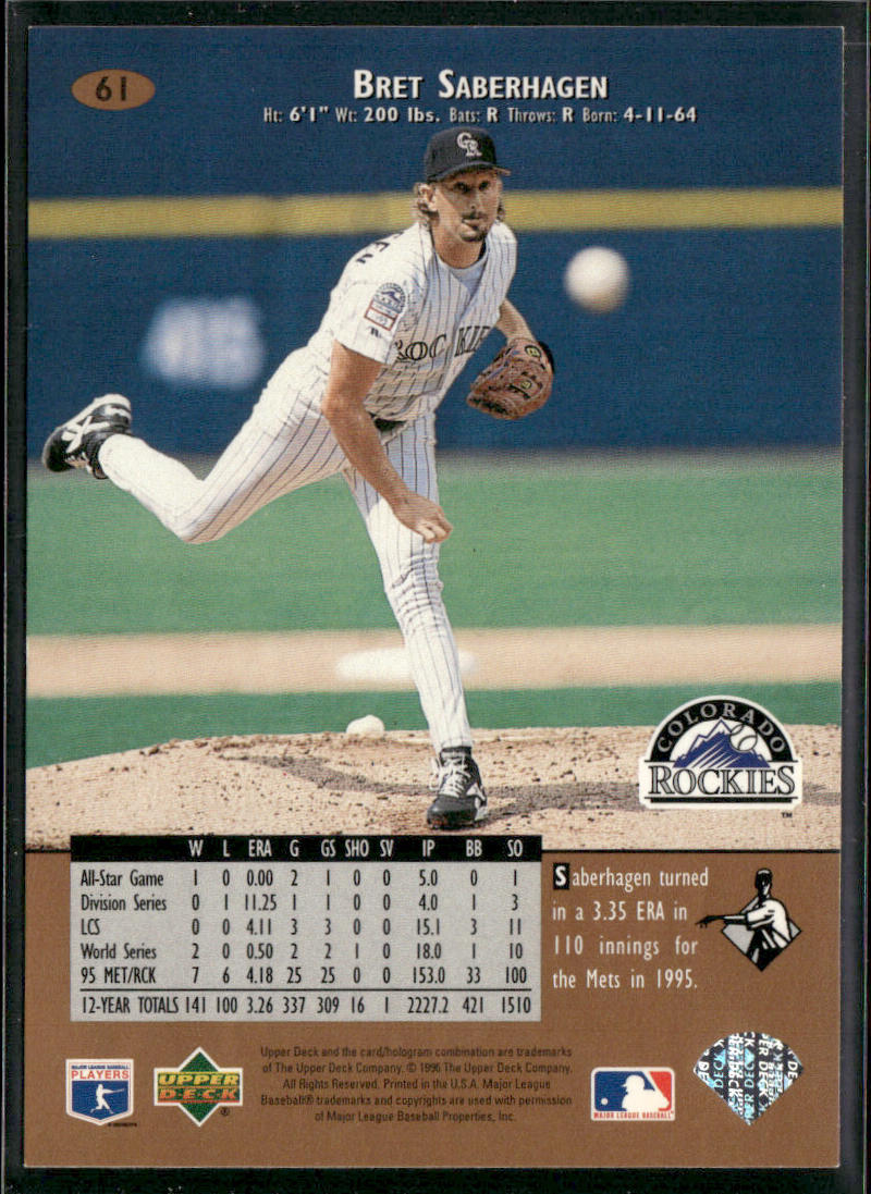 Bret Saberhagen 1996 Upper Deck #61 Colorado Rockies
