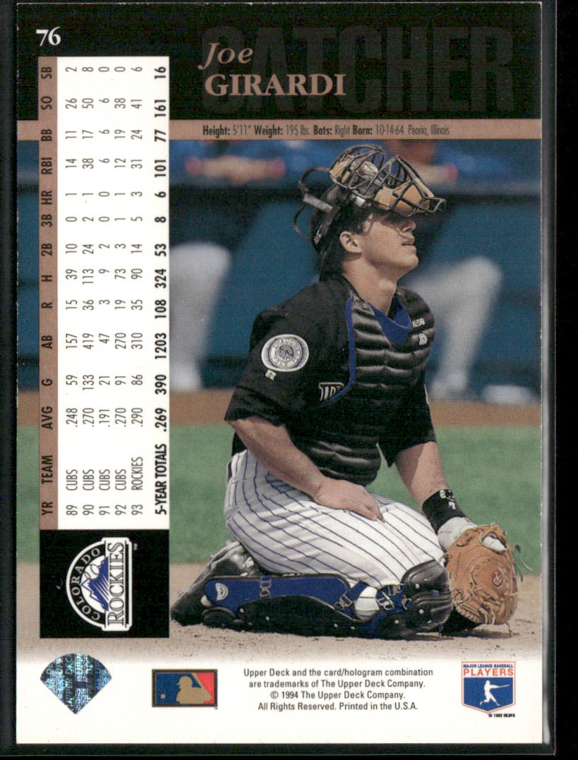 Joe Girardi 1994 Upper Deck Electric Diamond #76 Colorado Rockies