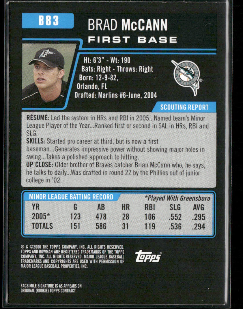 Brad McCann 2006 Bowman Prospects #B83 Florida Marlins