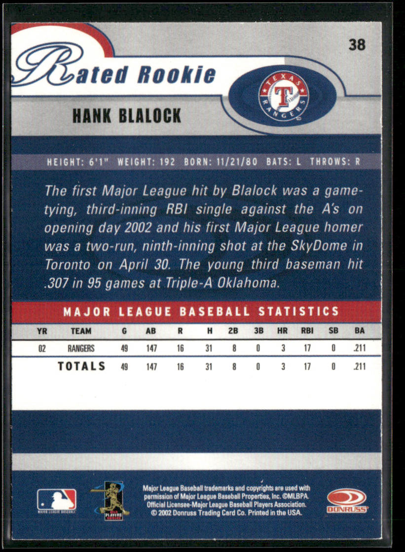 Hank Blalock 2003 Donruss #38 Texas Rangers