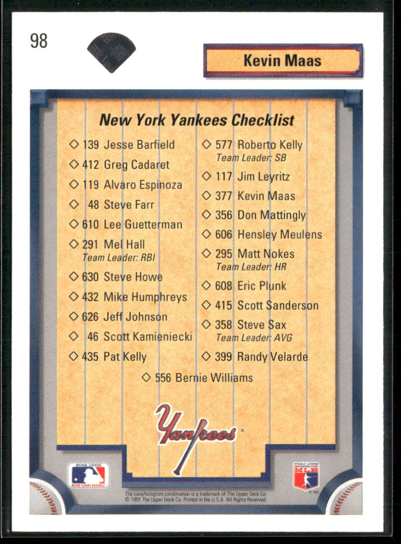 Kevin Maas 1992 Upper Deck #98 New York Yankees