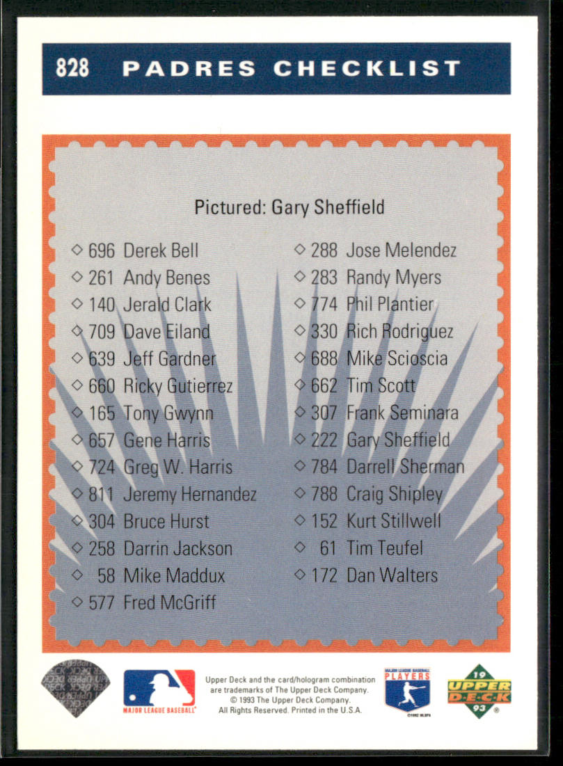Gary Sheffield 1993 Upper Deck #828 San Diego Padres