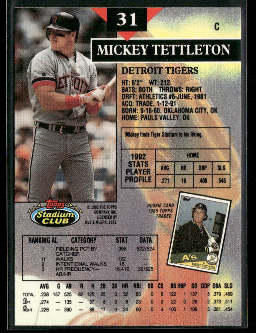 Mickey Tettleton 1993 Stadium Club #31 Detroit Tigers